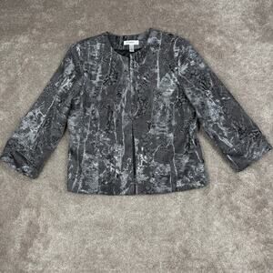 Gray Metallic Animal Print 3/4 Sleeve Blazer Jacket Size M Cocktail Dressbarn